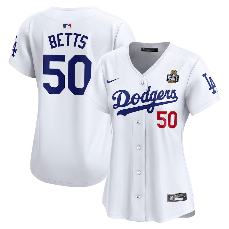 Mookie Betts 50 Los Angeles Dodgers Women's 2024 World Series Limited Player Jersey - White 