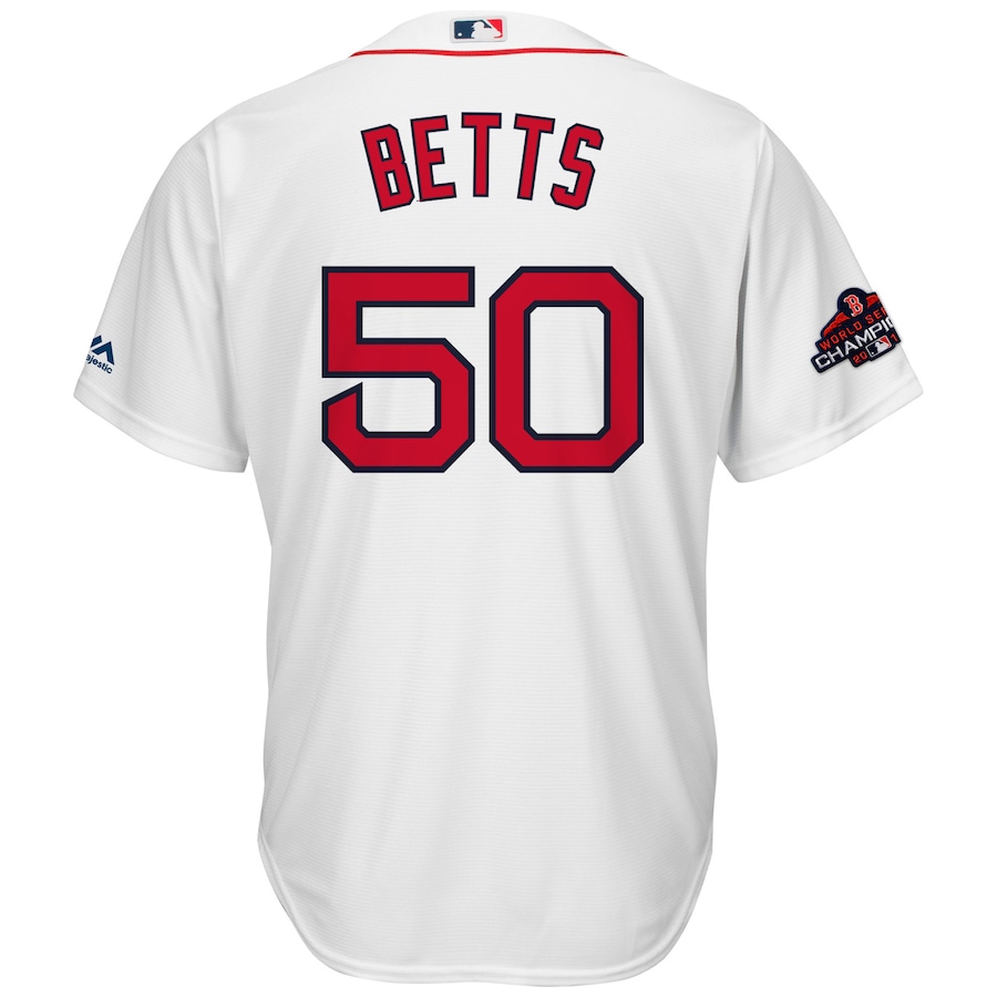 Alternative view of Mookie Betts Boston Red Sox Majestic 2018 World Series Champions Cool Base Big And Tall Player Jersey - White