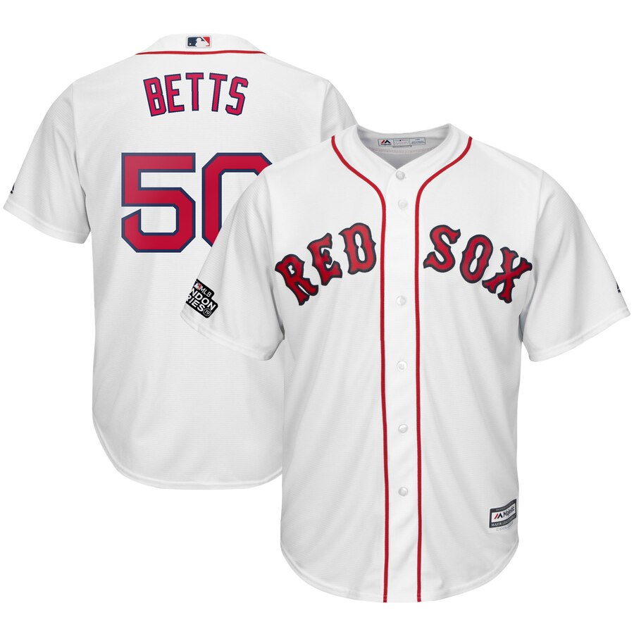 Mookie Betts Boston Red Sox Majestic 2019 London Series Cool Base Player Jersey – White
