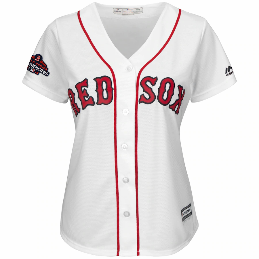 Alternative view of Mookie Betts Boston Red Sox Majestic Women's 2018 World Series Champions Team Logo Player Jersey - White