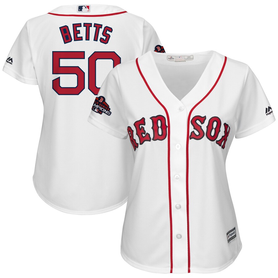 Mookie Betts Boston Red Sox Majestic Women's 2018 World Series Champions Team Logo Player Jersey - White