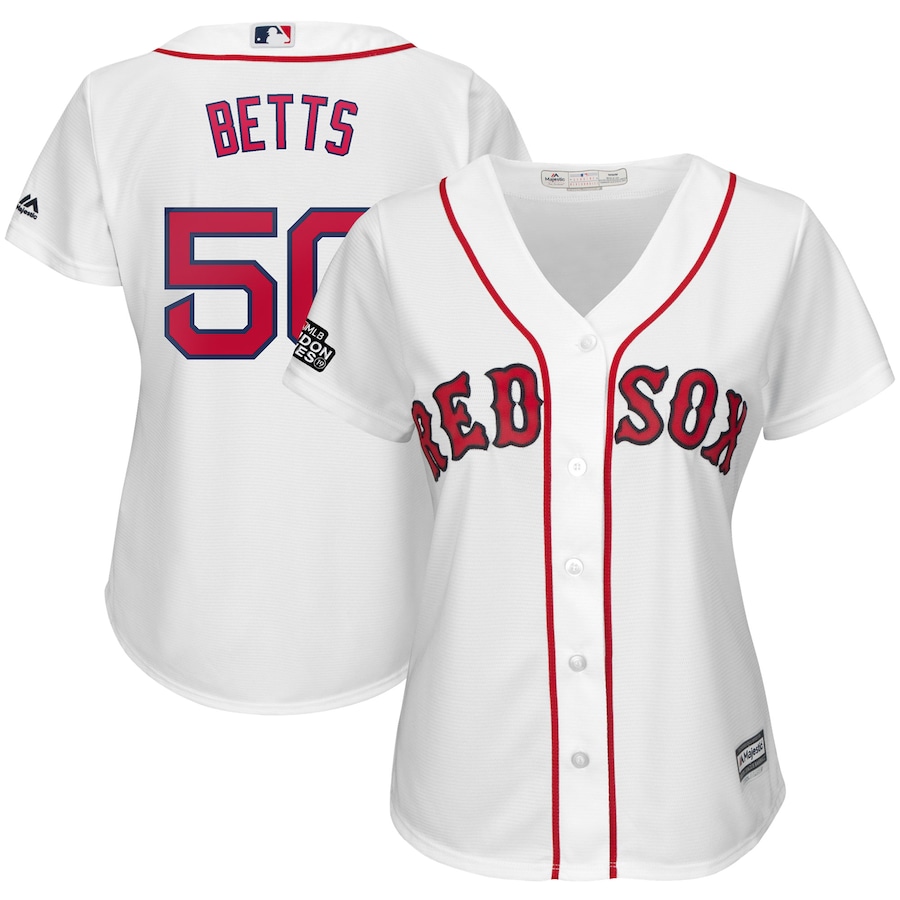 Mookie Betts Boston Red Sox Majestic Women's 2019 London Series Cool Base Player Jersey - White