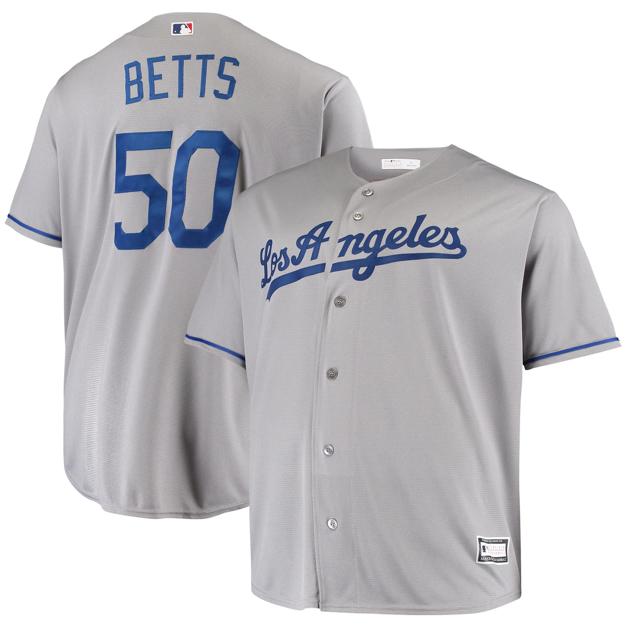 Alternative view of Mookie Betts Los Angeles Dodgers Big & Tall Replica Player Jersey – Gray