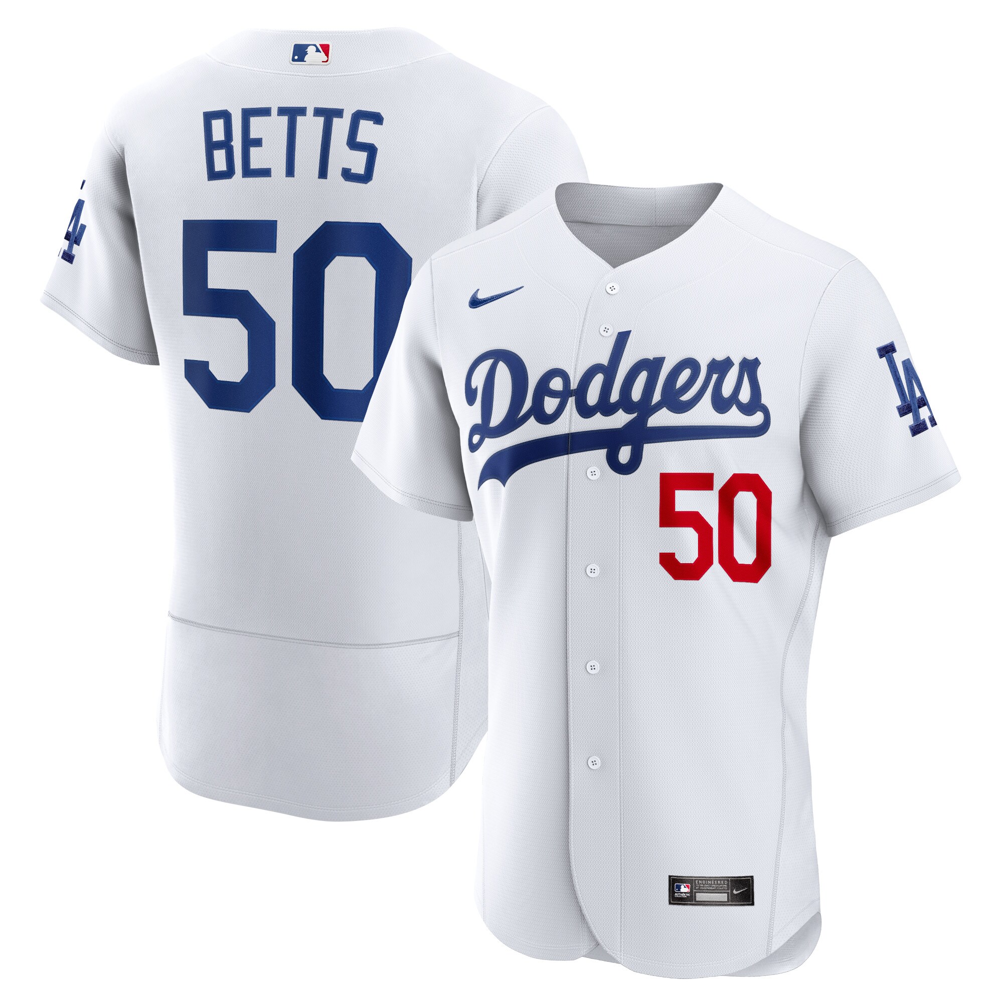 Alternative view of Mookie Betts Los Angeles Dodgers Home Authentic Player Jersey – White
