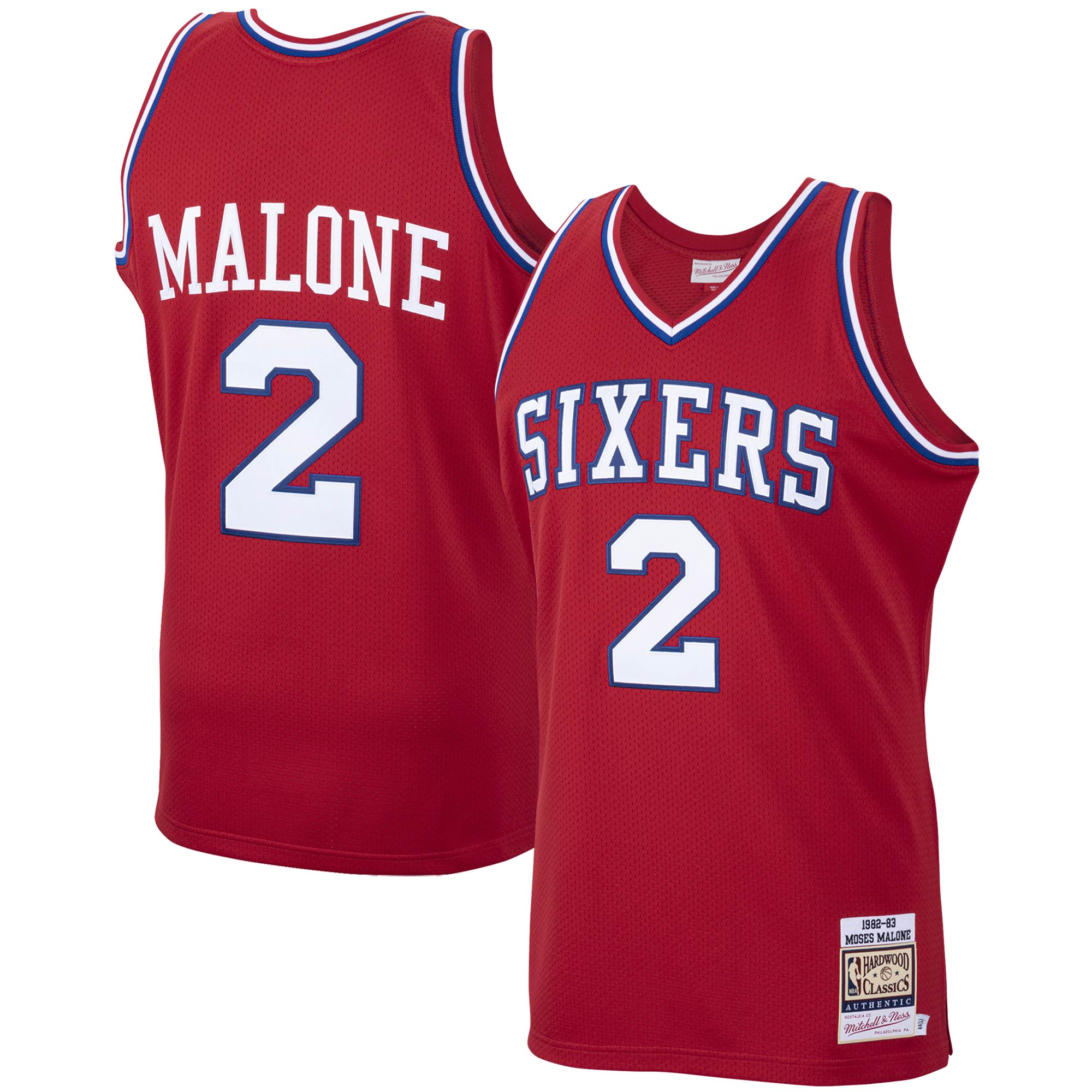 Moses Malone Philadelphia 76ers Mitchell & Ness 1982-83 Hardwood Classics Authentic Player Jersey - Red