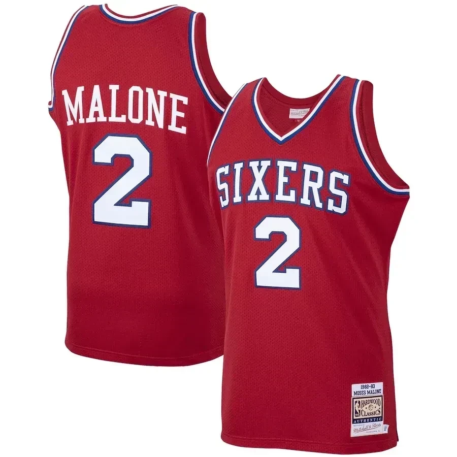 Moses Malone Philadelphia 76ers Mitchell & Ness 1982-83 Hardwood Classics Player Jersey - Red - JS763 