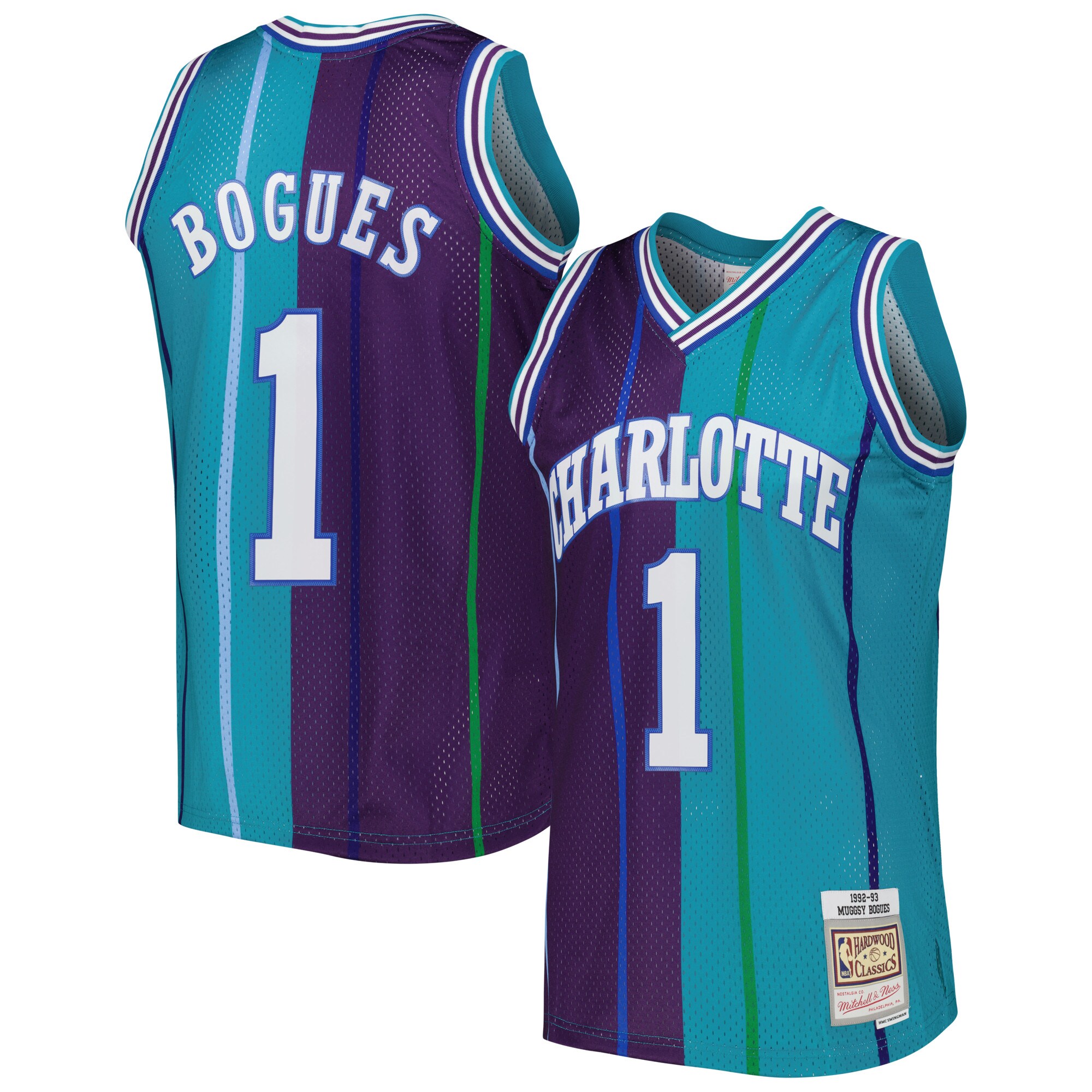 Alternative view of Muggsy Bogues Charlotte Hornets Mitchell & Ness Hardwood Classics 1992/93 Split Swingman Jersey - Teal/purple