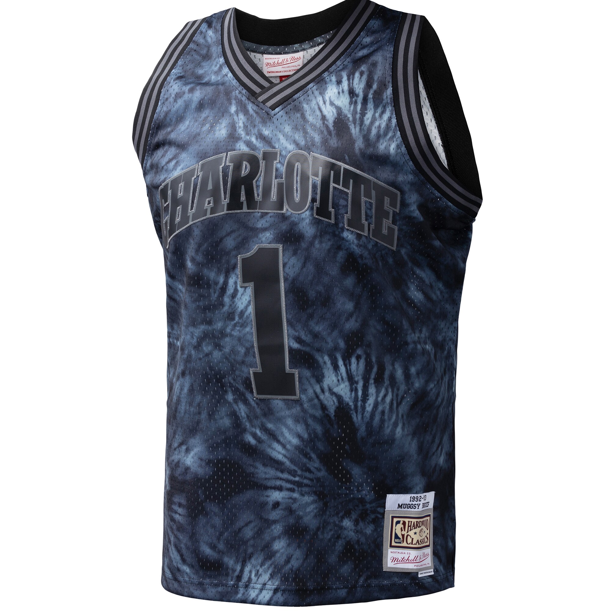 Alternative view of Muggsy Bogues Charlotte Hornets Mitchell & Ness Hardwood Classics 1992/93 Tie-dye Swingman Jersey - Black