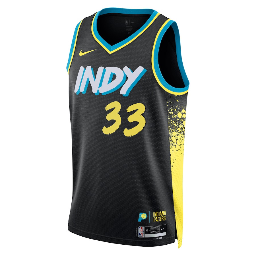 Alternative view of Myles Turner 33 Indiana Pacers 2023/24 City Edition Swingman Jersey - Black - JS490 