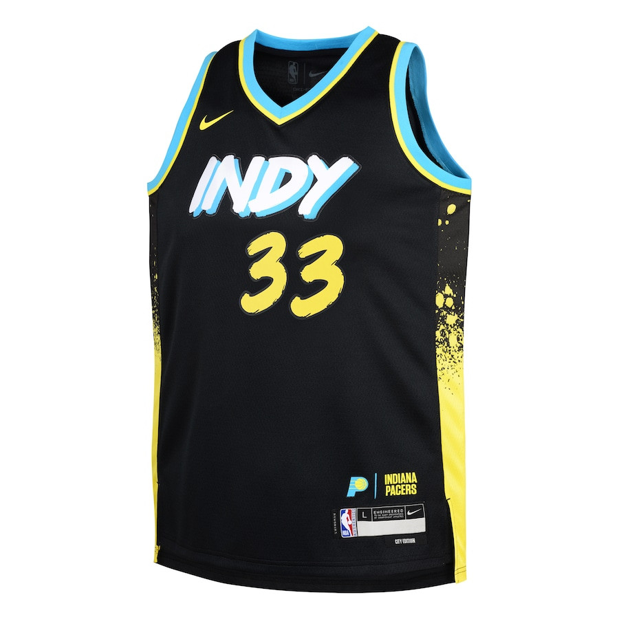 Alternative view of Myles Turner 33 Indiana Pacers 2023/24 City Edition Swingman YOUTH Jersey - Black - JS810 