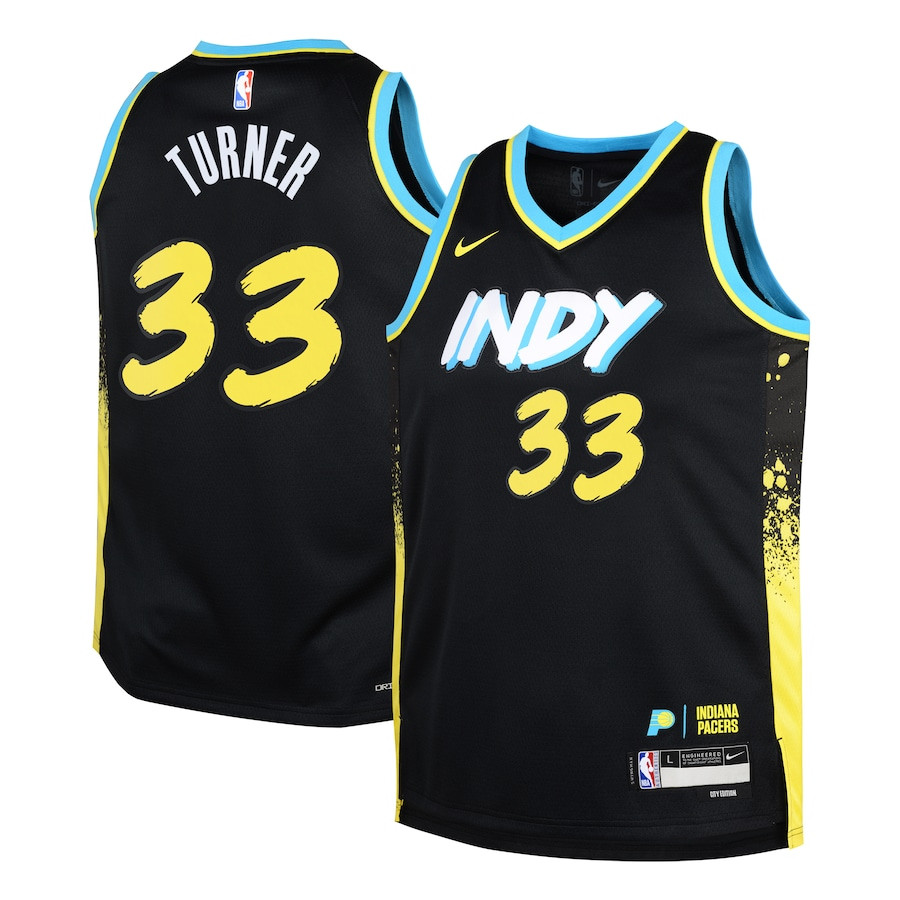 Myles Turner 33 Indiana Pacers 2023/24 City Edition Swingman YOUTH Jersey - Black - JS810 