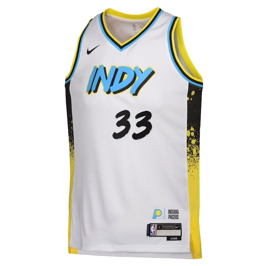 Alternative view of Myles Turner 33 Indiana Pacers 2024/25 Swingman Player YOUTH Jersey - City Edition - White - JS734 