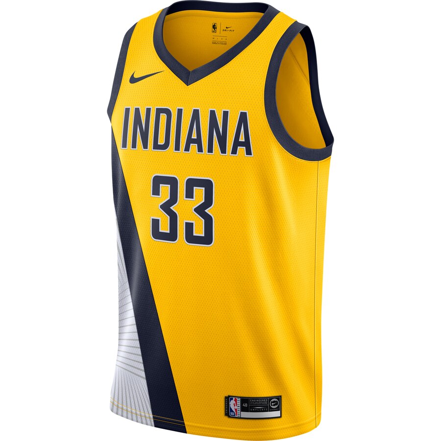 Alternative view of Myles Turner Indiana Pacers Finished Swingman Jersey Gold - Statement Edition