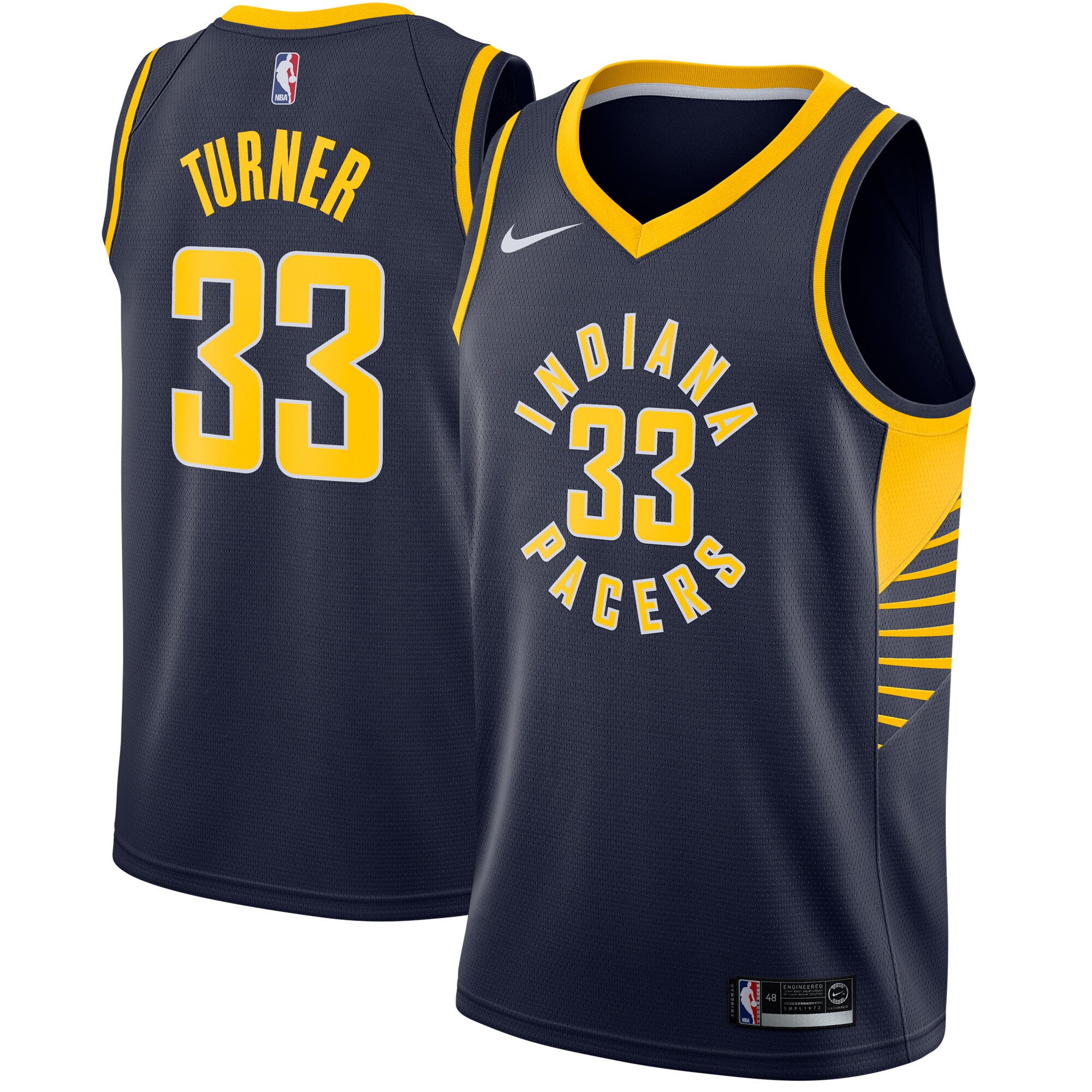 Alternative view of Myles Turner Indiana Pacers Swingman Jersey Navy – Icon Edition