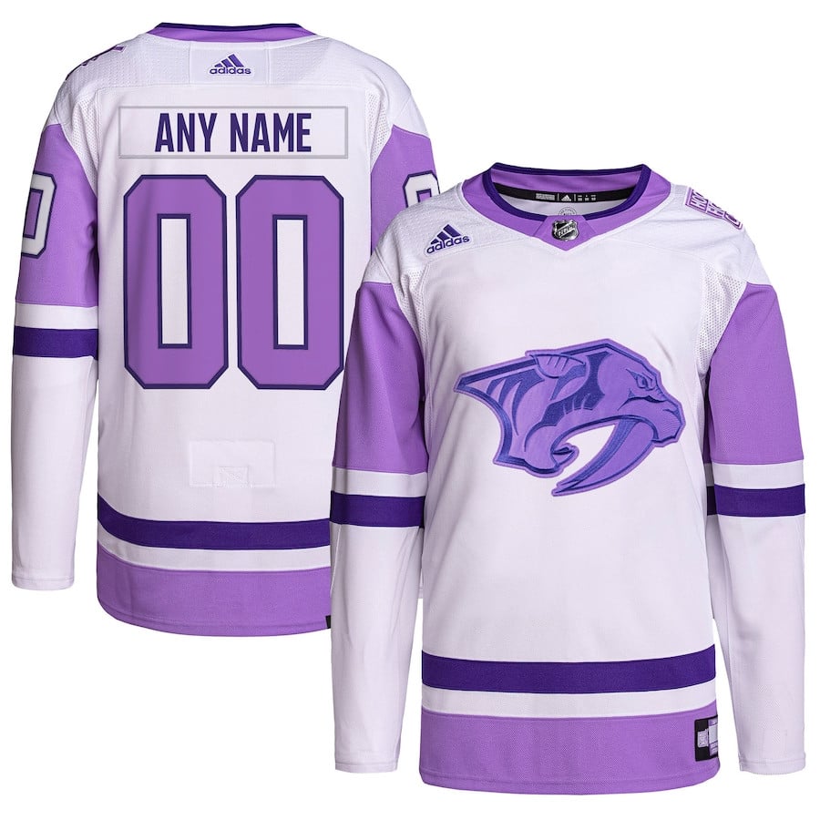 Nashville Predators Hockey Fights Cancer Primegreen Custom Men Jersey - White/Purple - JS428 