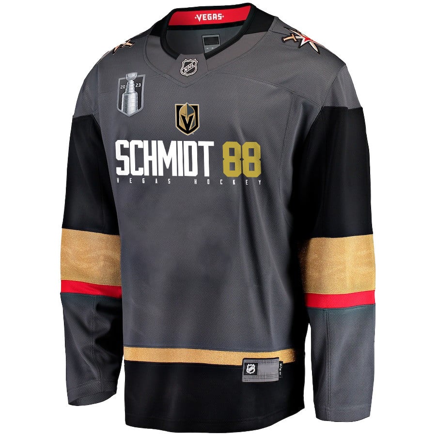 Alternative view of Nate Schmidt 88 Vegas Golden Knights Defensive Anchor 2023 Champions Stanley Cup Men Jersey - Black - JS804 