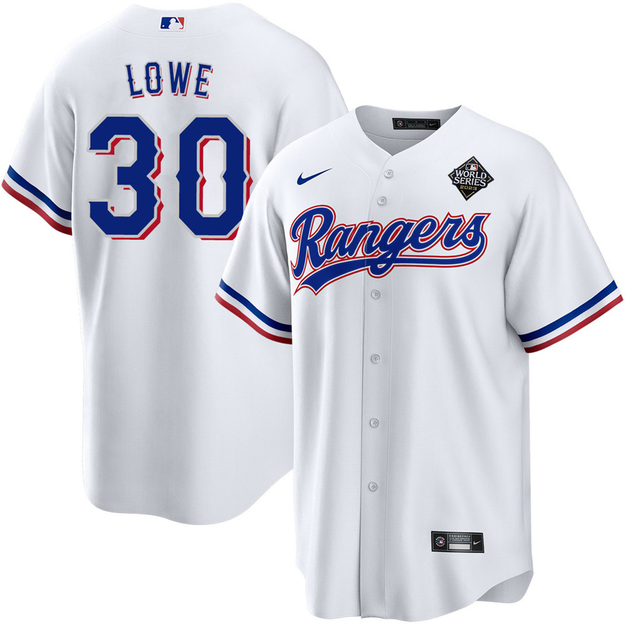 Nathaniel Lowe 30 Texas Rangers 2023 World Series Stitched Baseball Jersey - White - JS213 