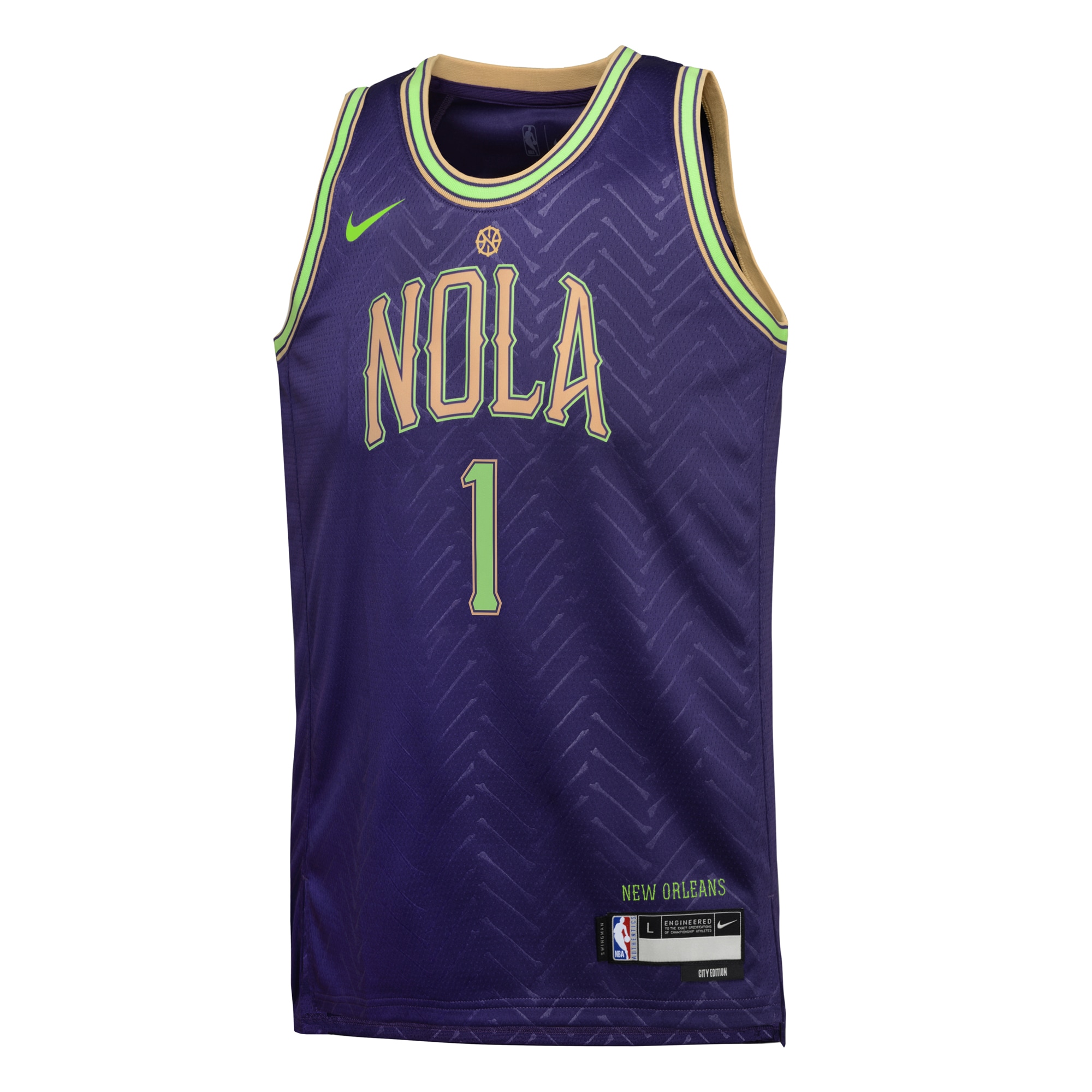 Alternative view of New Orleans Pelicans City Edition Swingman Jersey 2024 - Purple - Zion Williamson - Youth - JS448 