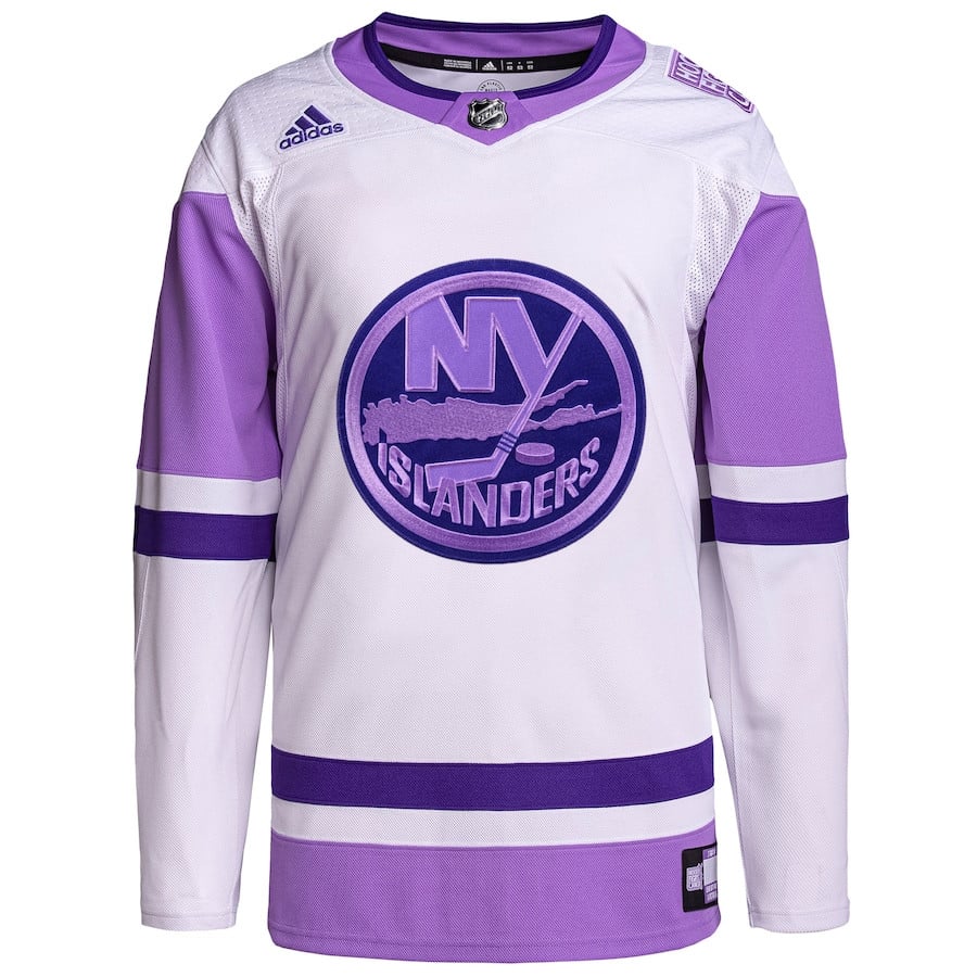 Alternative view of New York Islanders Hockey Fights Cancer Primegreen Men Jersey - White/Purple - JS626 