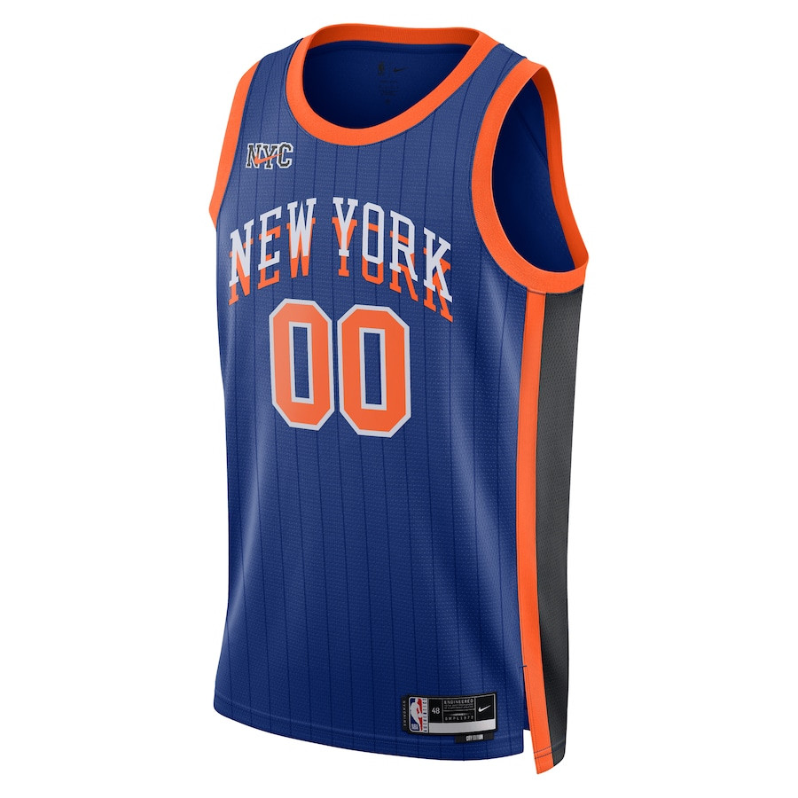 Alternative view of New York Knicks 2023/24 City Edition Swingman Custom Jersey - Blue - JS732 