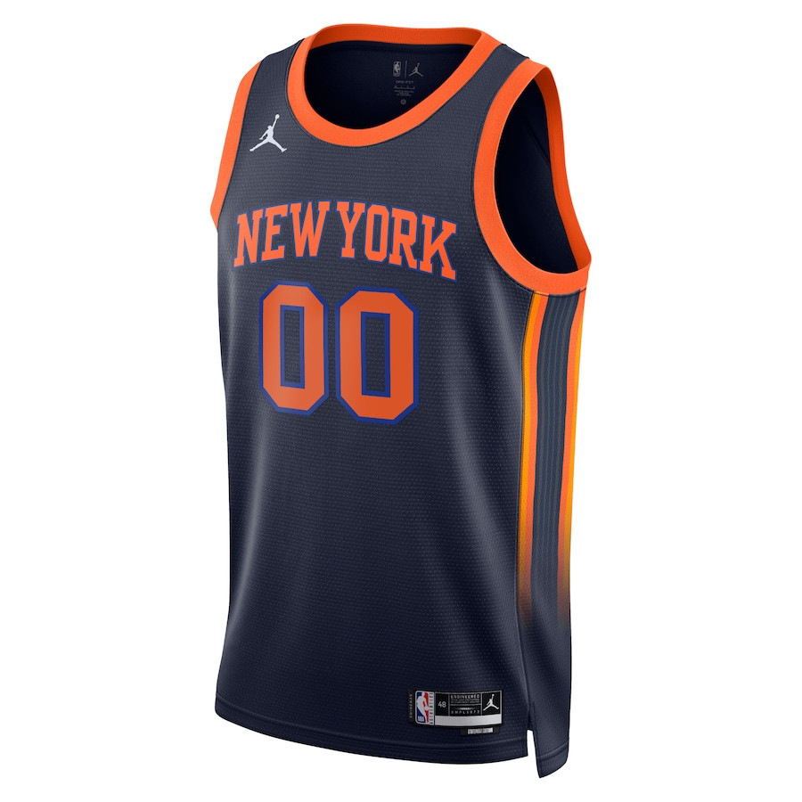 Alternative view of New York Knicks 2023/24 Statement Swingman Custom Men Jersey - Navy - JS916 