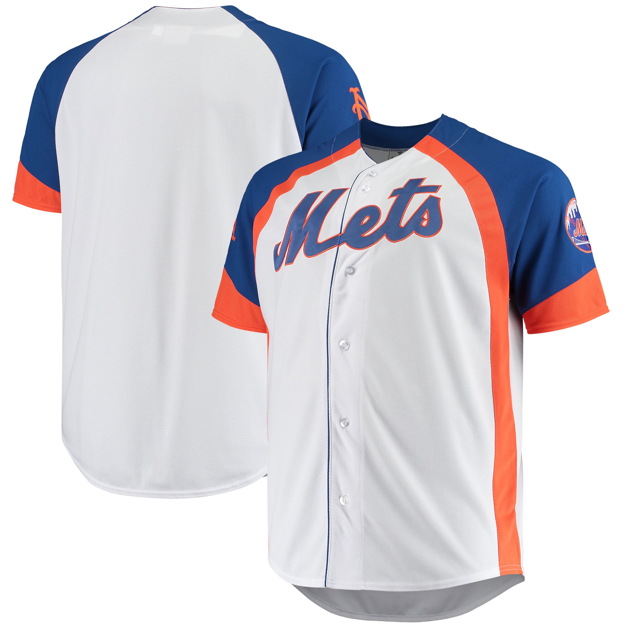 New York Mets Big & Tall Colorblock Full-snap Jersey - White/royal