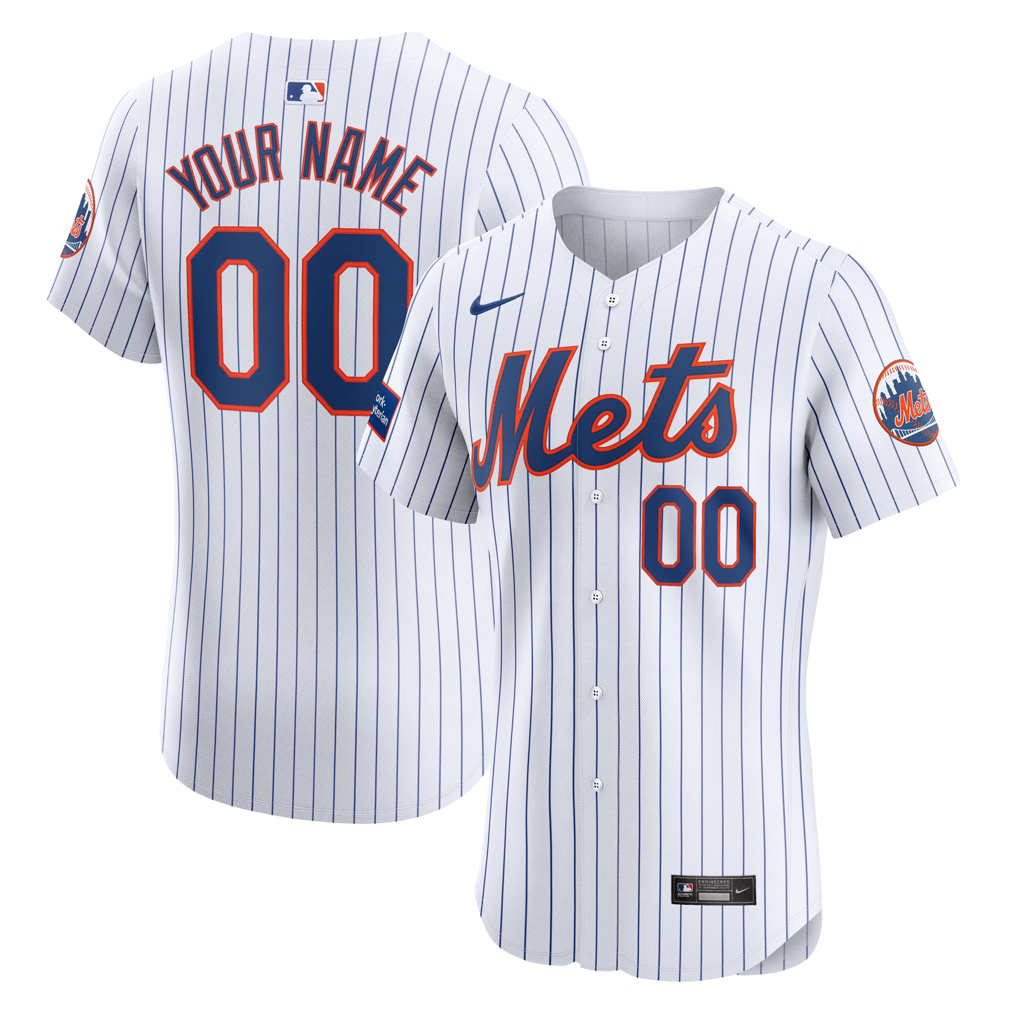 New York Mets Home Elite Custom Patch Jersey - White