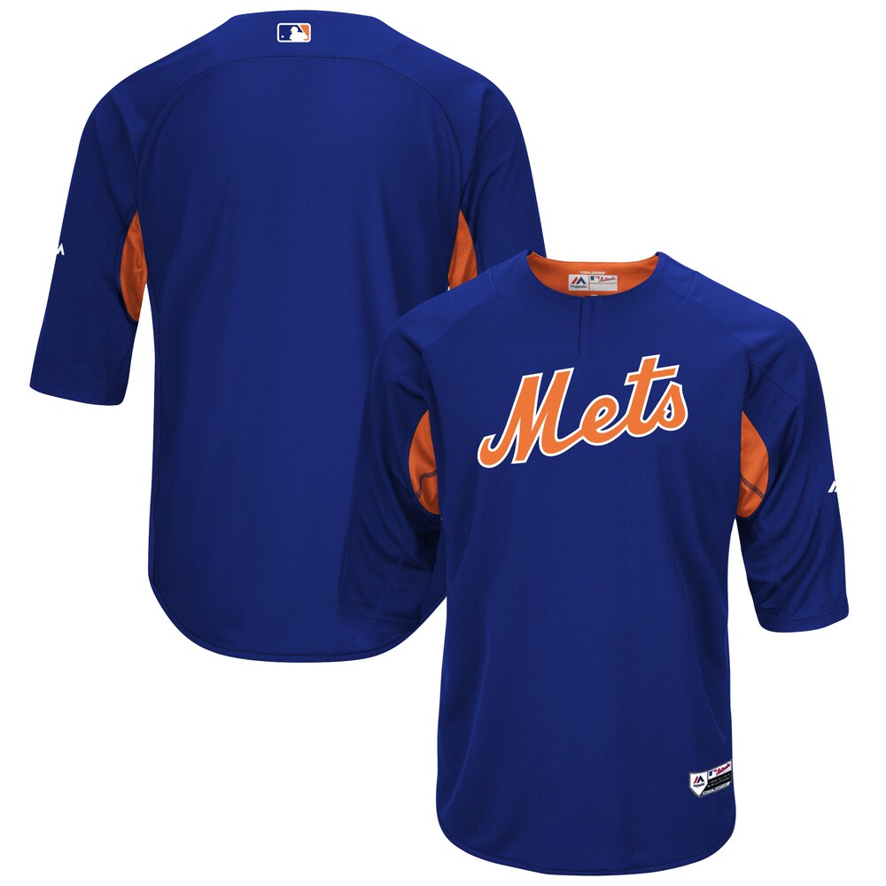 New York Mets Majestic Collection On-field 3/4-sleeve Batting Practice Jersey - Royal/orange