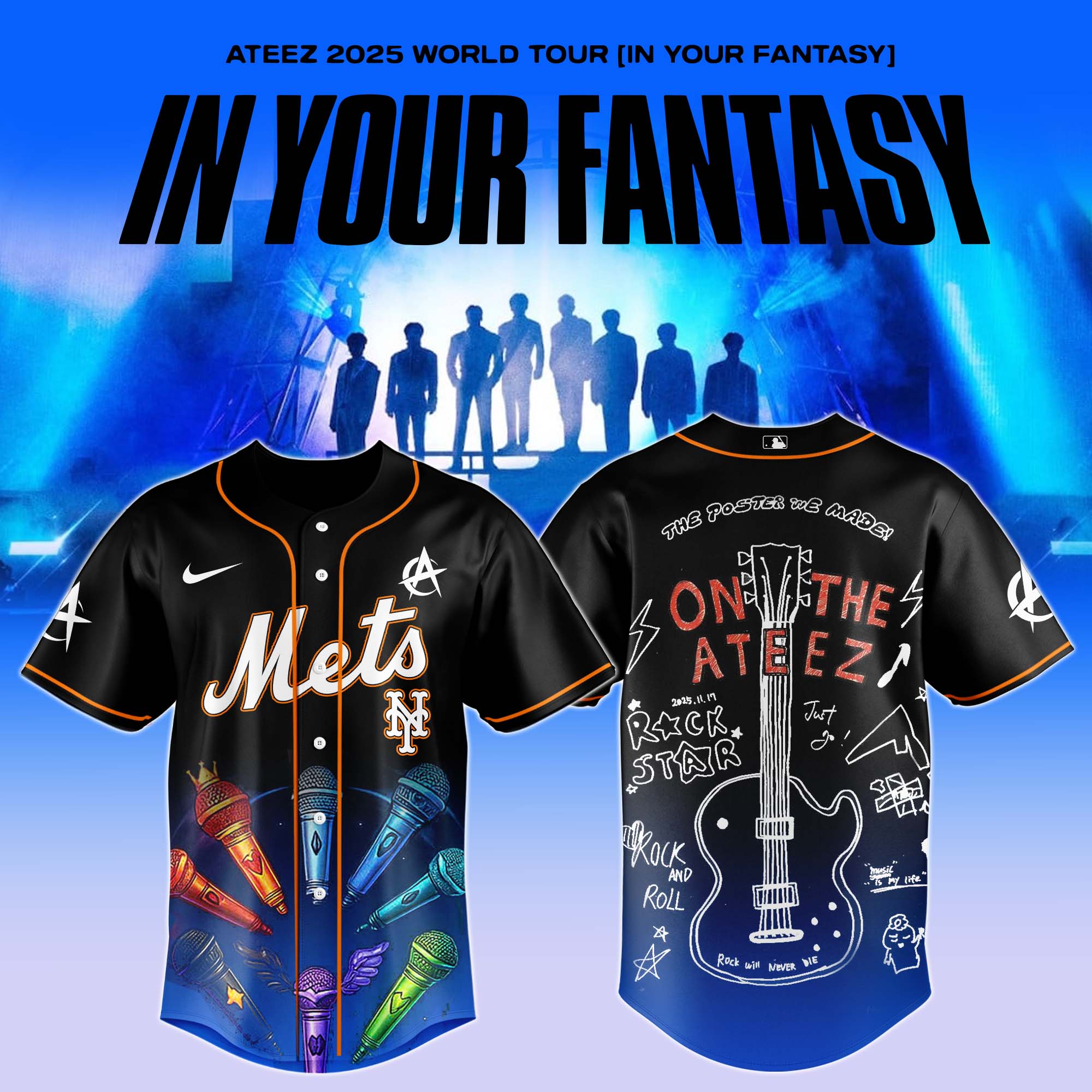 New York Mets Mlb Ateez 2025 World Tour Custom Baseball Jersey