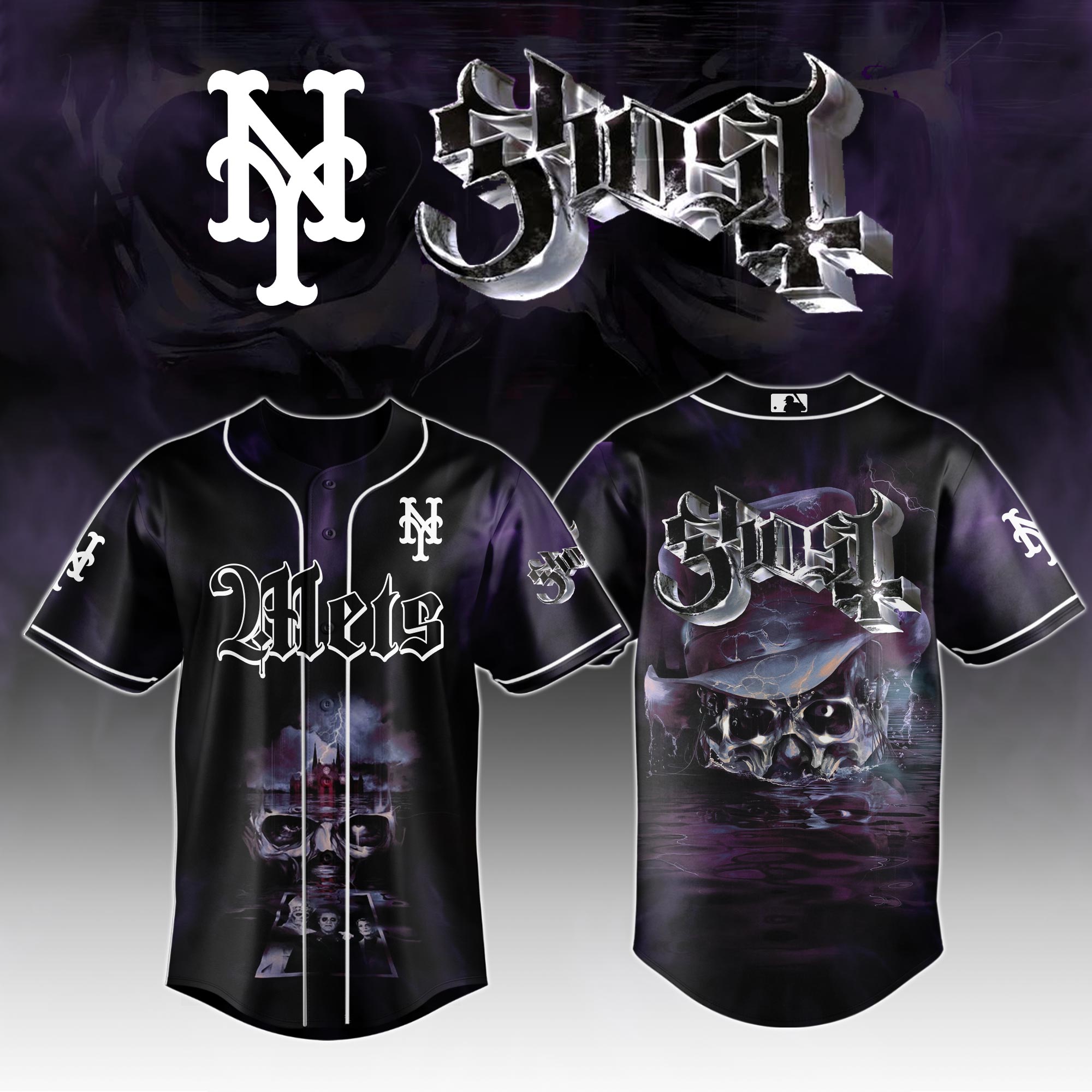 New York Mets Mlb X Ghost Night Show Custom Baseball Jersey