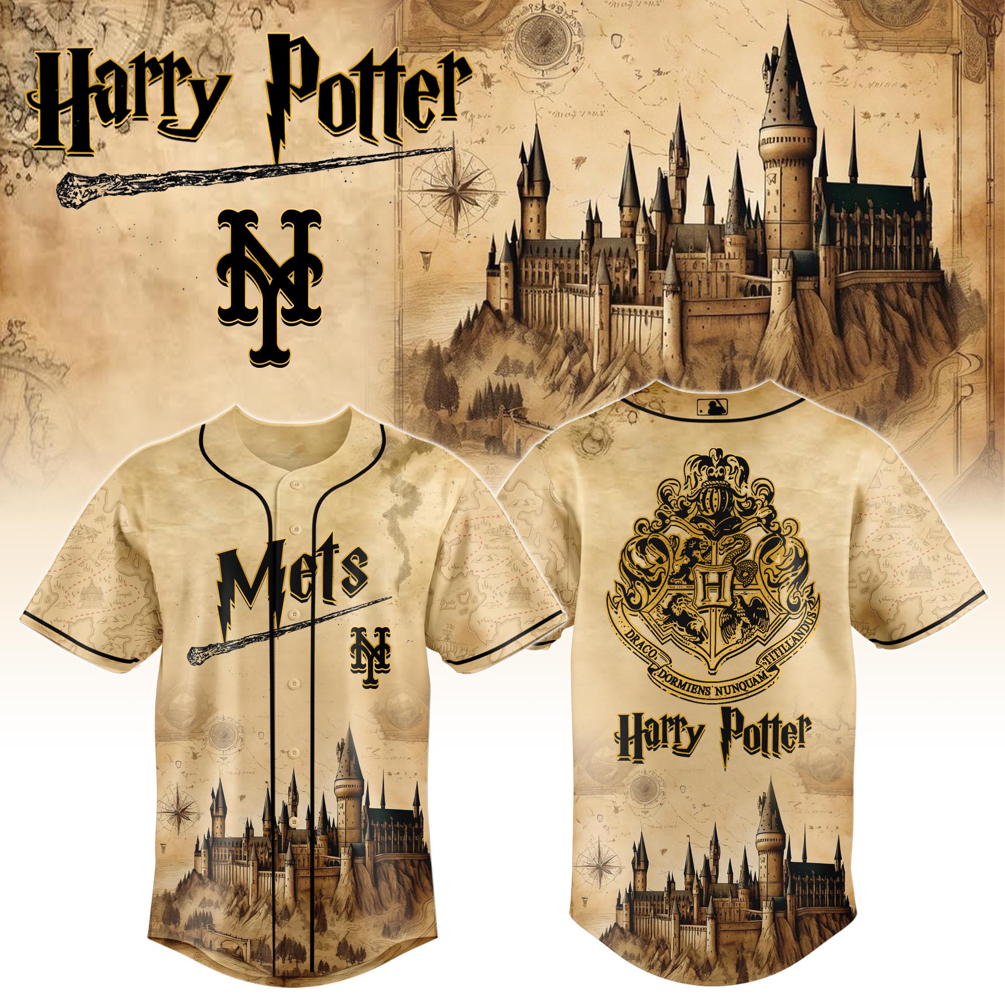 New York Mets Mlb X Harry Potter Magic On The Mound Custom Baseball Jersey