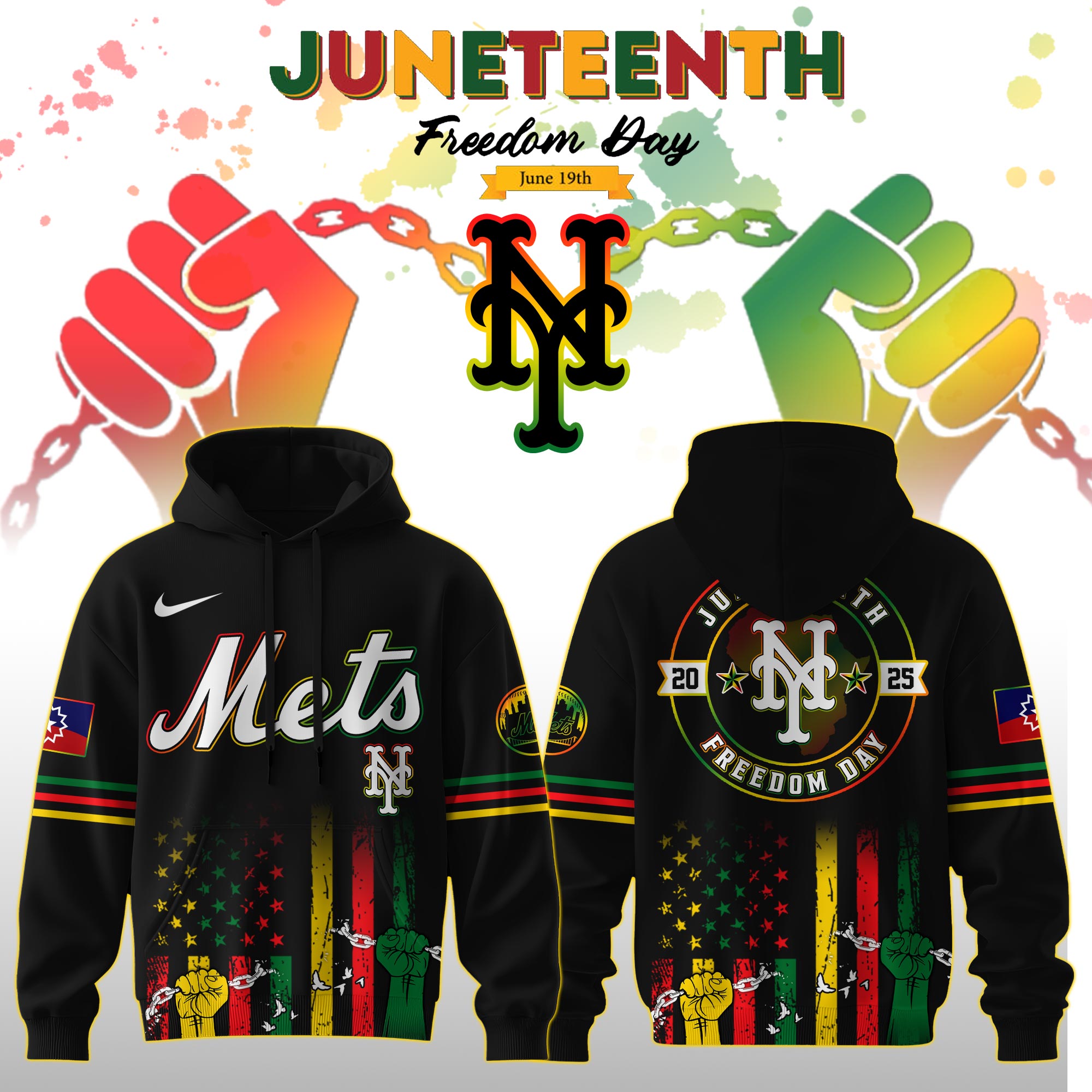 New York Mets Mlb X Juneteenth Freedom Day Edition Custom Hoodie 2025