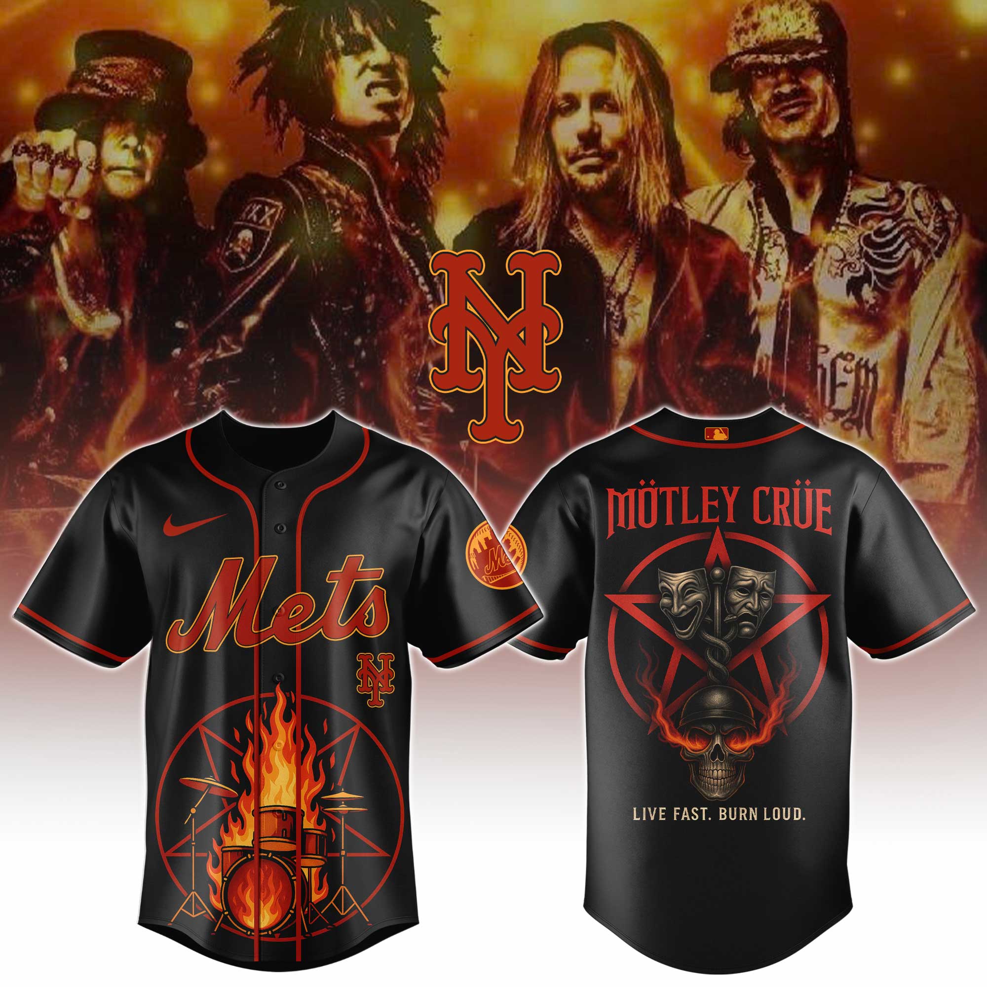 New York Mets Mlb X Motley Crue Collection 1 Custom Baseball Jersey