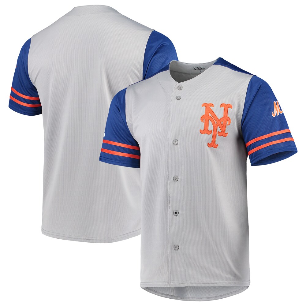 New York Mets Stitches Button-up Jersey - Gray/royal