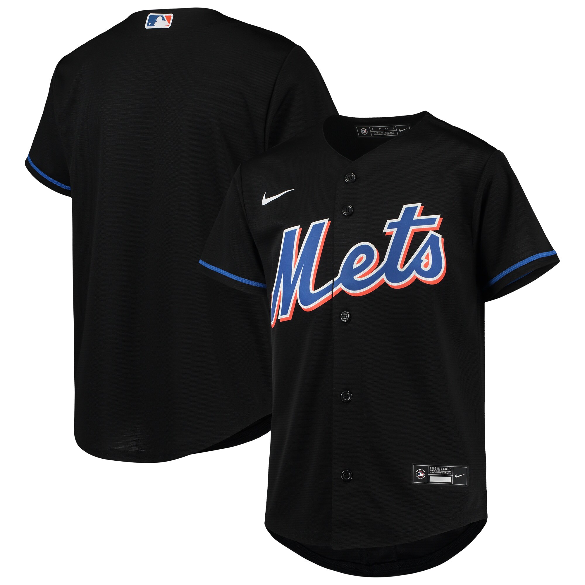Alternative view of New York Mets Youth Alternate Replica Team Jersey - Black