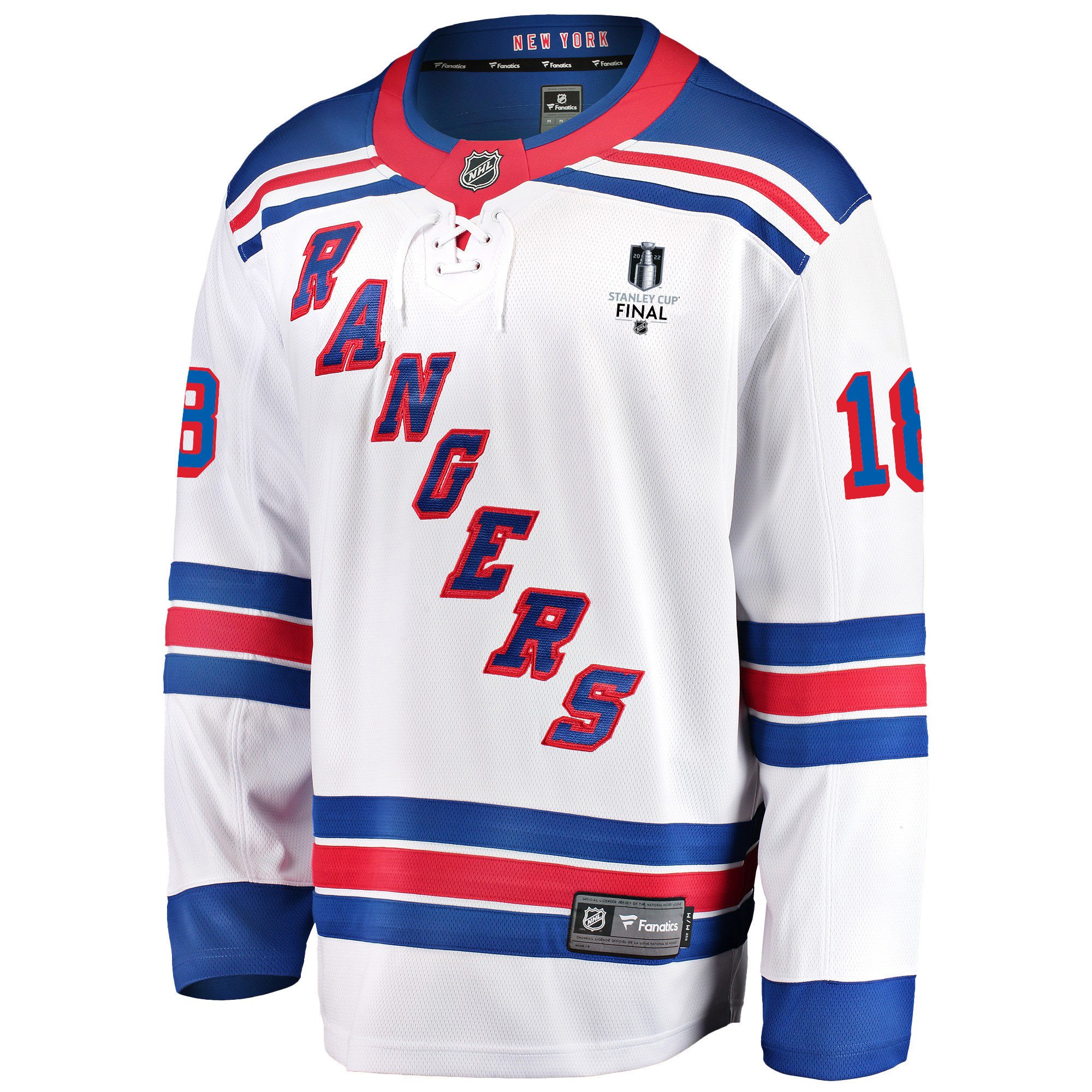 Alternative view of New York Rangers Andrew Copp 18 Away 2022 Stanley Cup Final Breakaway Men Jersey - White - JS383 