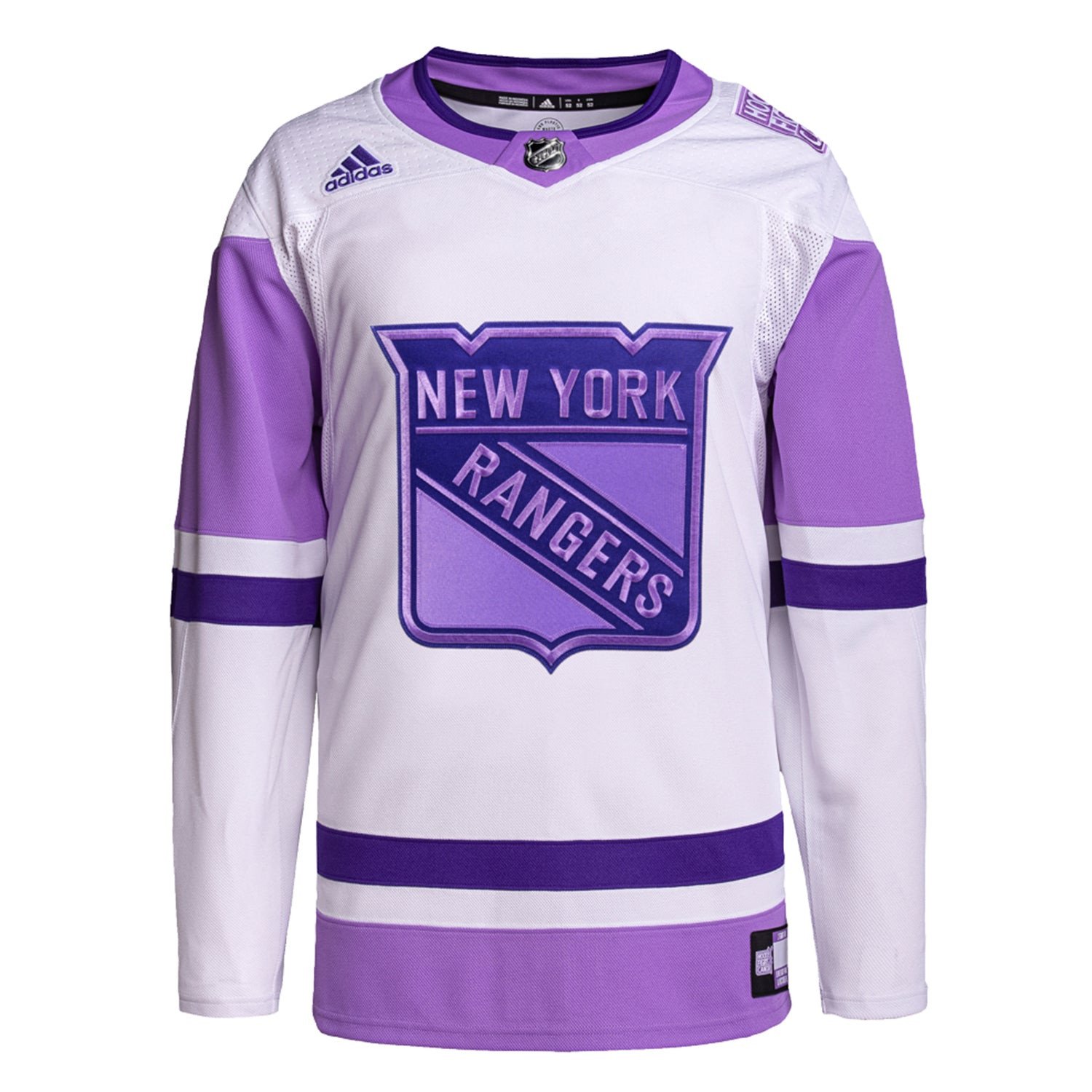 Alternative view of New York Rangers Hockey Fights Cancer Primegreen Custom Men Jersey - White/Purple - JS947 