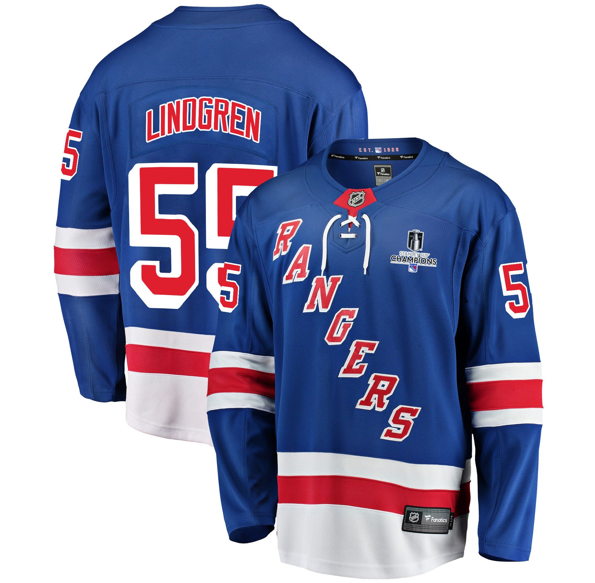 New York Rangers Ryan Lindgren 55 Home 2022 Stanley Cup Champions Breakaway Men Jersey - Blue - JS171 