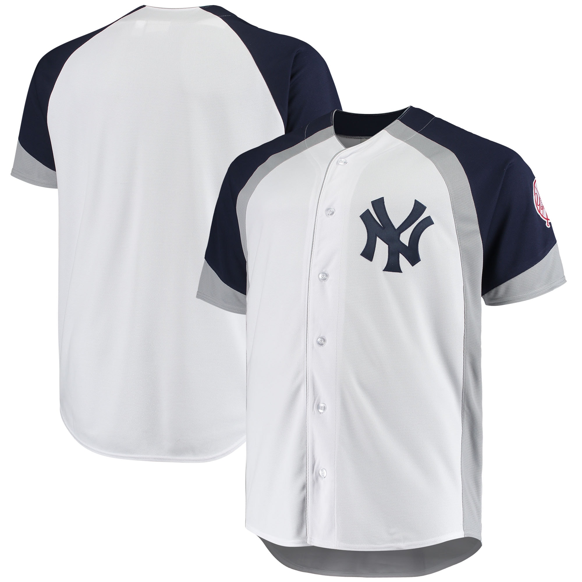 New York Yankees Big & Tall Colorblock Full-snap Jersey - White/navy