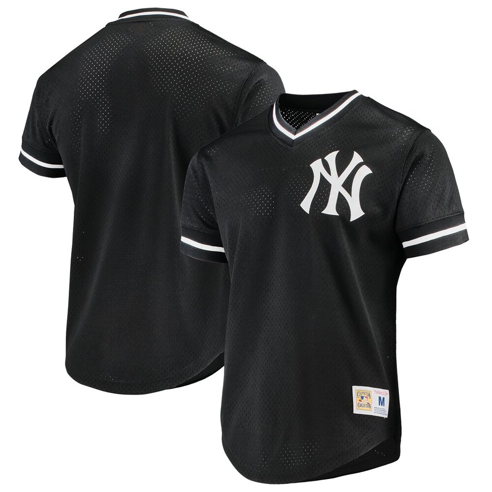 New York Yankees Mitchell & Ness Big & Tall Cooperstown Collection Mesh V-neck Jersey - Black