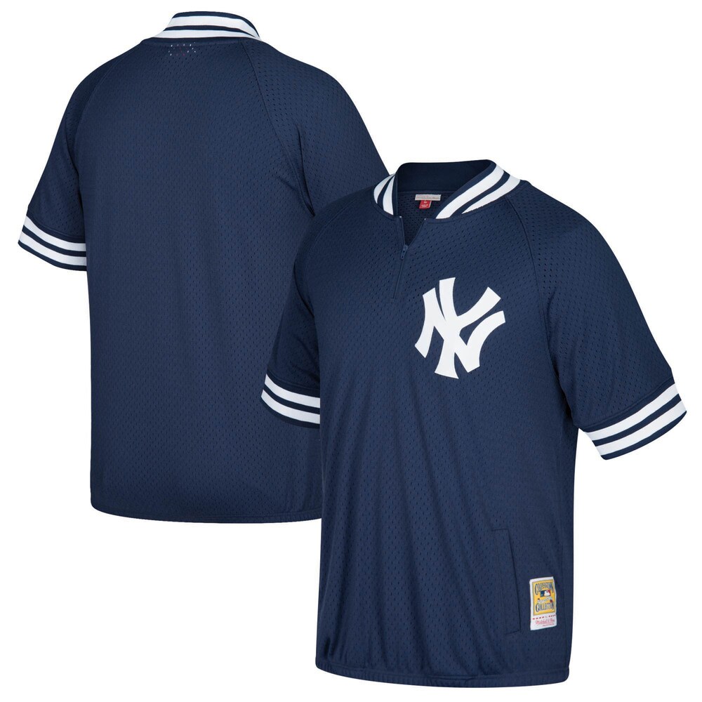 New York Yankees Mitchell & Ness Cooperstown Collection Mesh Batting Practice Quarter-zip Jersey - Navy