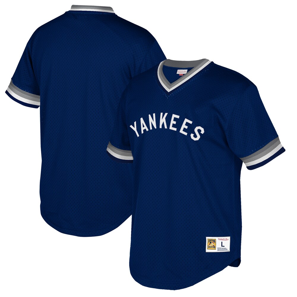 New York Yankees Mitchell & Ness Cooperstown Collection Mesh Wordmark V-neck Jersey - Navy