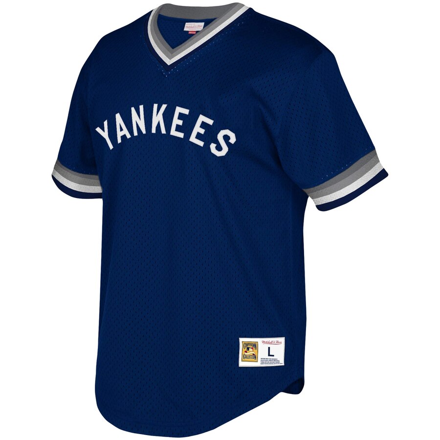 Alternative view of New York Yankees Mitchell & Ness Youth Cooperstown Collection Mesh Wordmark V-neck Jersey - Navy