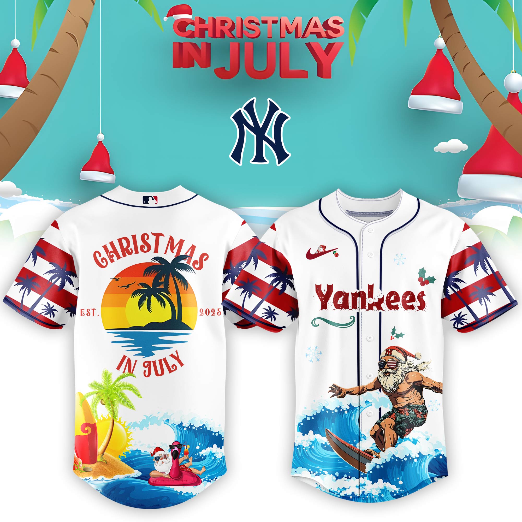 New York Yankees Mlb X Christmas July Santa 2025 Custom Baseball Jersey