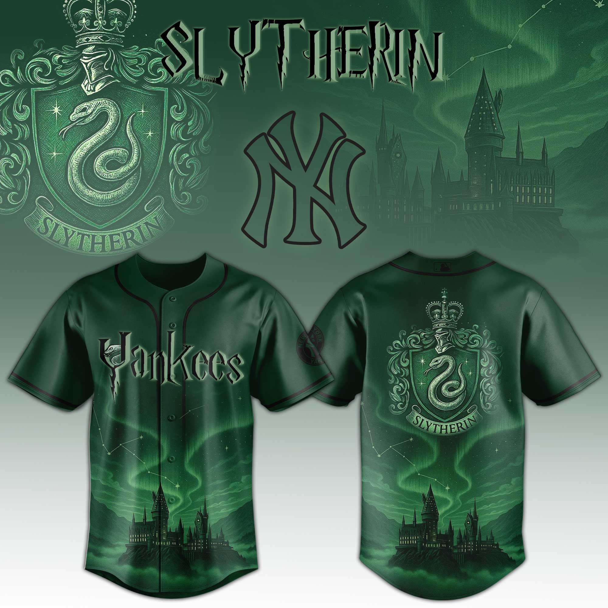 New York Yankees Mlb X Harry Potter Slytherin Custom Baseball Jersey