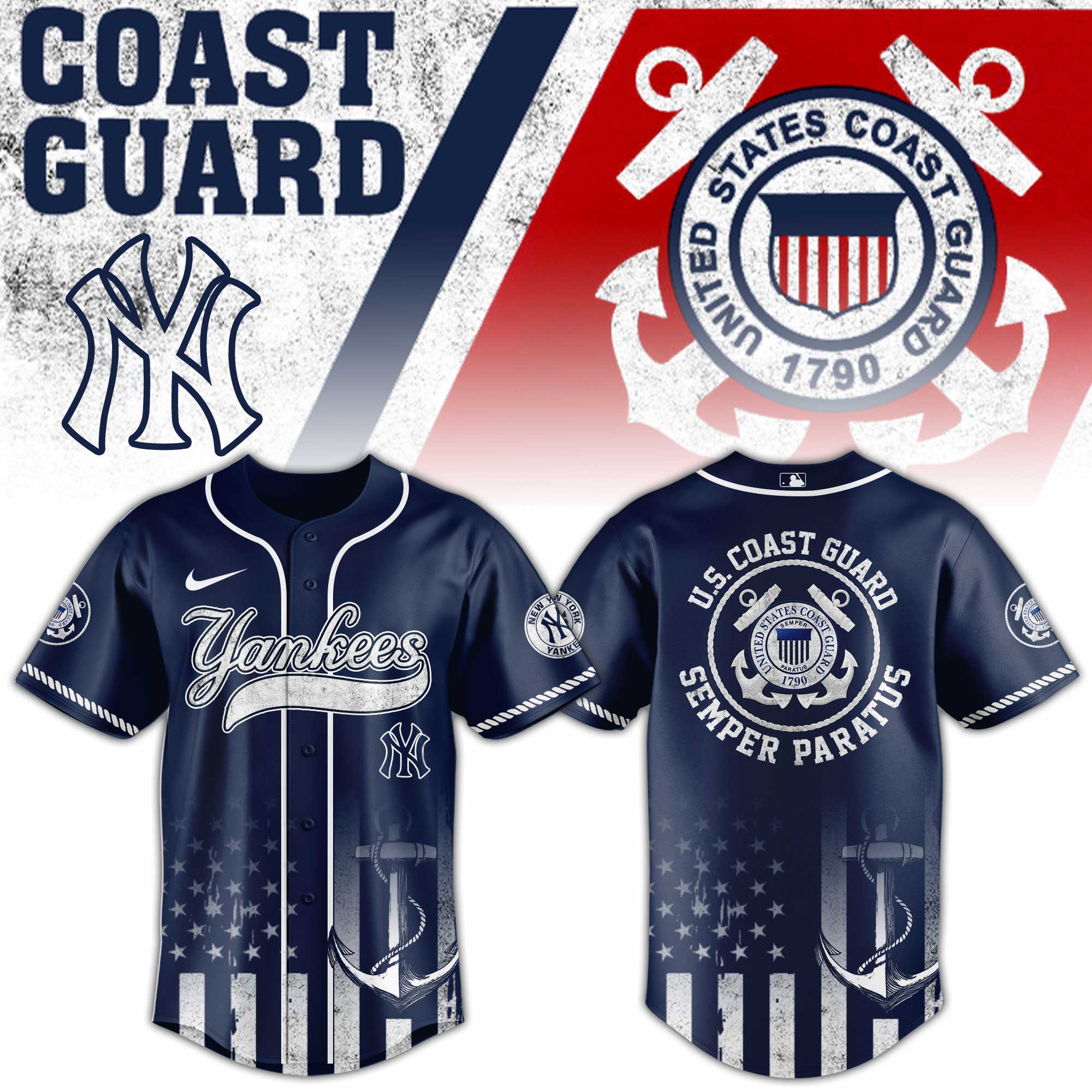 New York Yankees Mlb X Usa Coast Guard Custom Baseball Jersey