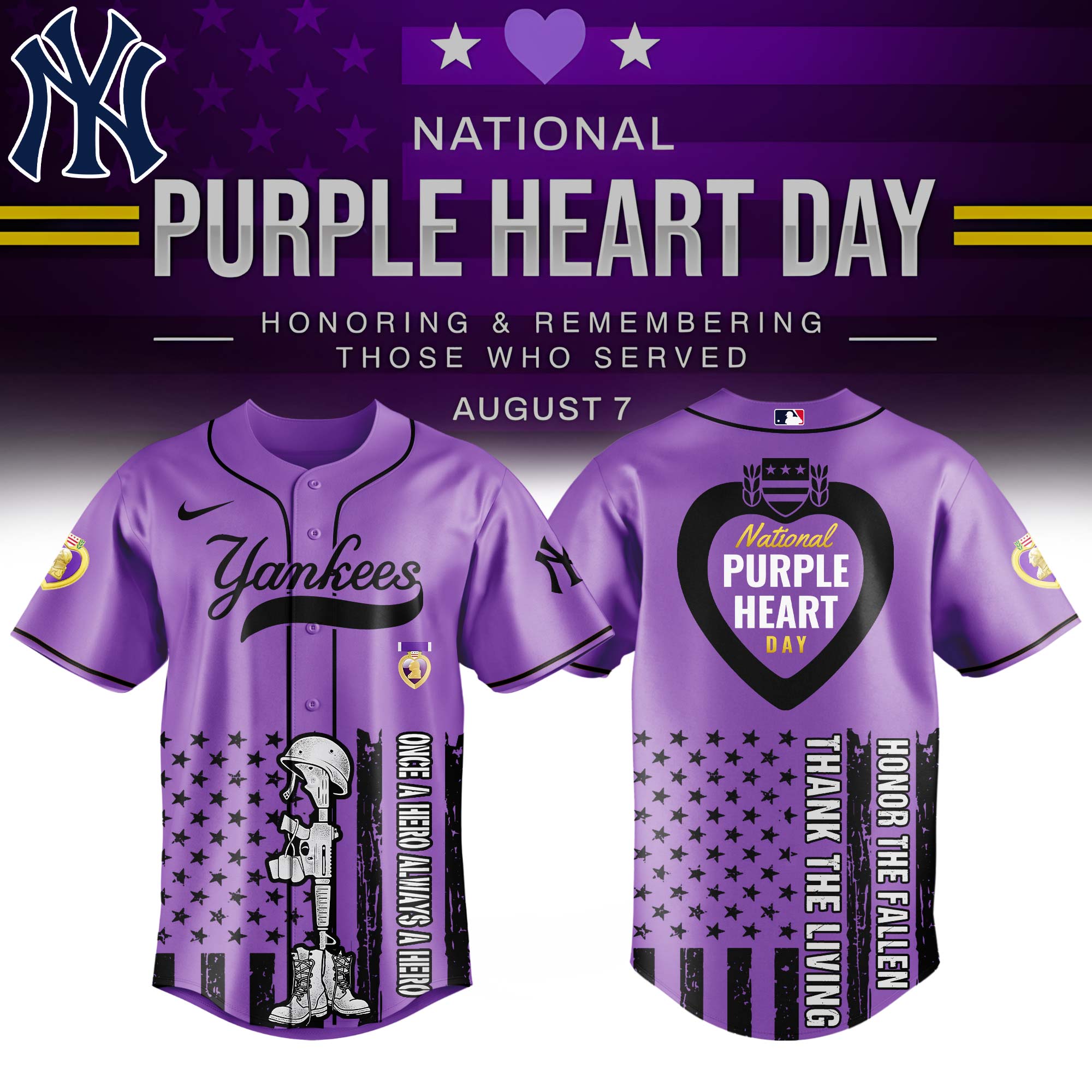 New York Yankees Mlb X Usa Purple Heart Day Custom Baseball Jersey