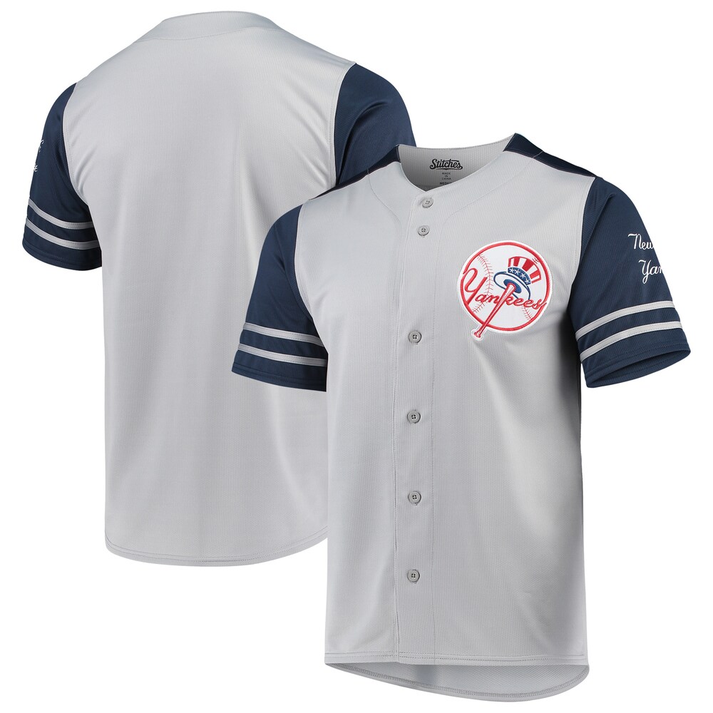New York Yankees Stitches Button-up Jersey - Gray/navy