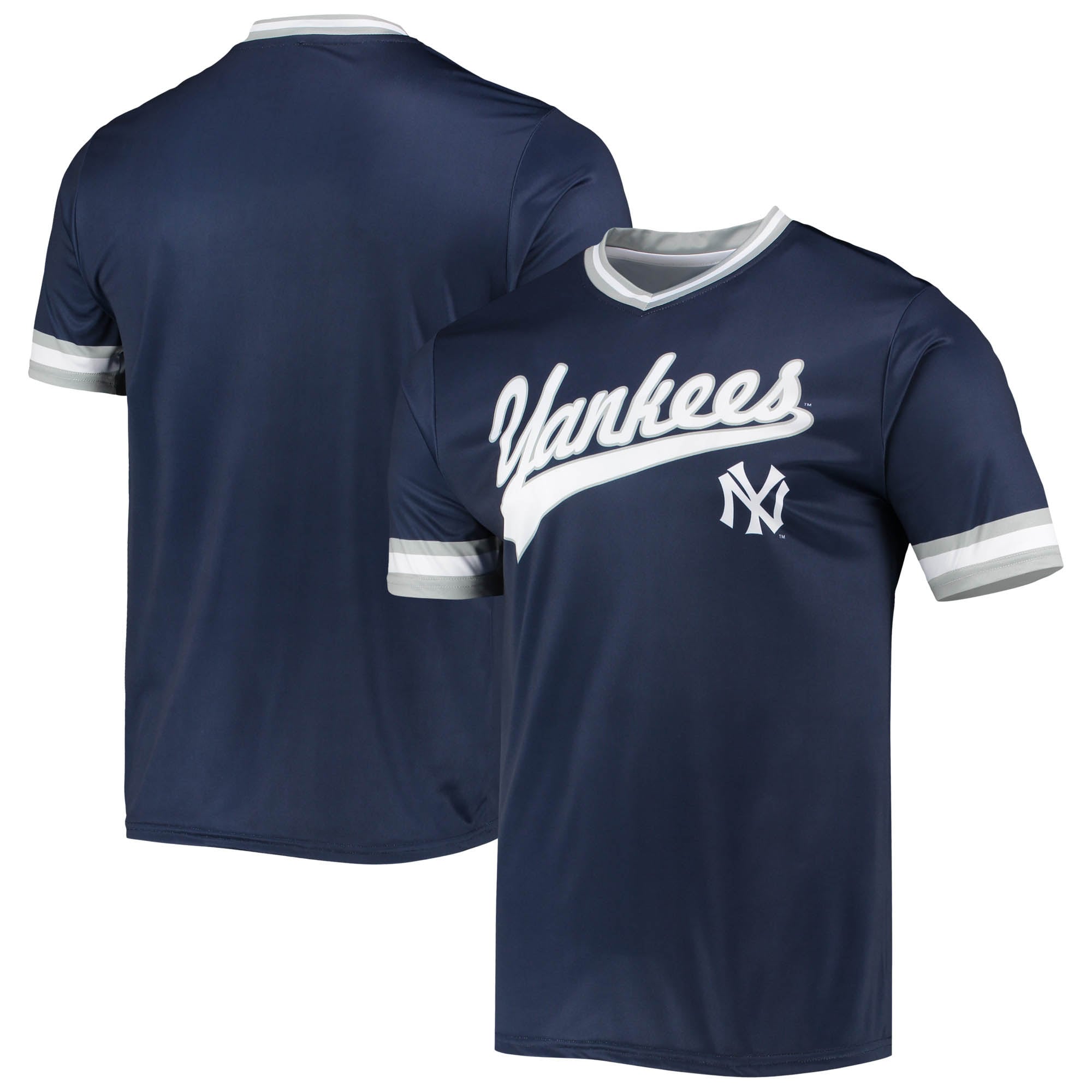 New York Yankees Stitches Cooperstown Collection V-neck Team Color Jersey - Navy/gray