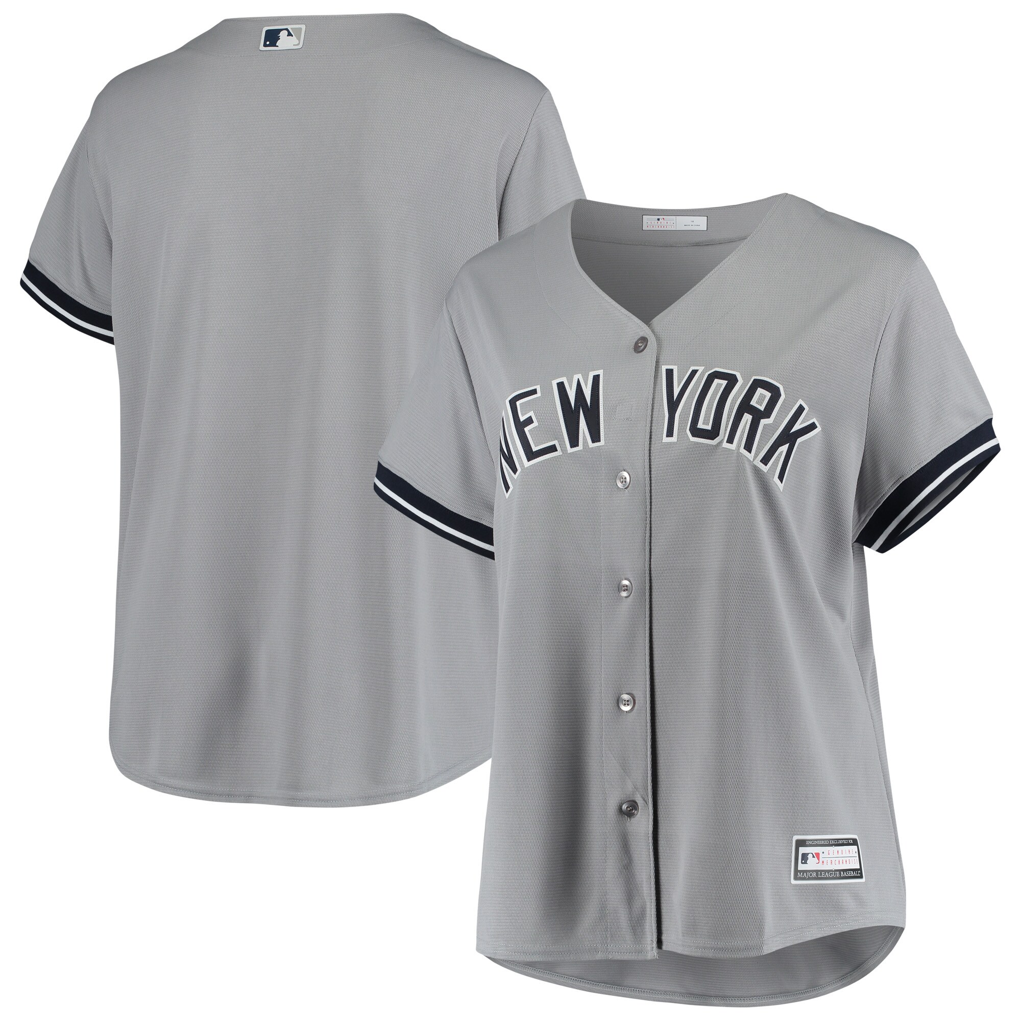Alternative view of New York Yankees Women's Plus Size Road Replica Team Jersey - Gray